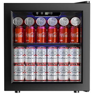 EUHOMY 50 Can Beverage Refrigerator Cooler, Countertop Mini Fridge with Adjustable Shelves Blue LED