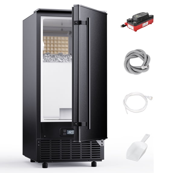 EUHOMY 80lbs Under Counter Ice Maker, Built-In Commercial Cube Ice Machine with Drain Pump, Auto Clean, Black