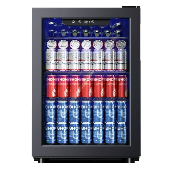 EUHOMY 95 Can Beverage Refrigerator and Mine Cooler with Glass Door with Adjustable Shelves