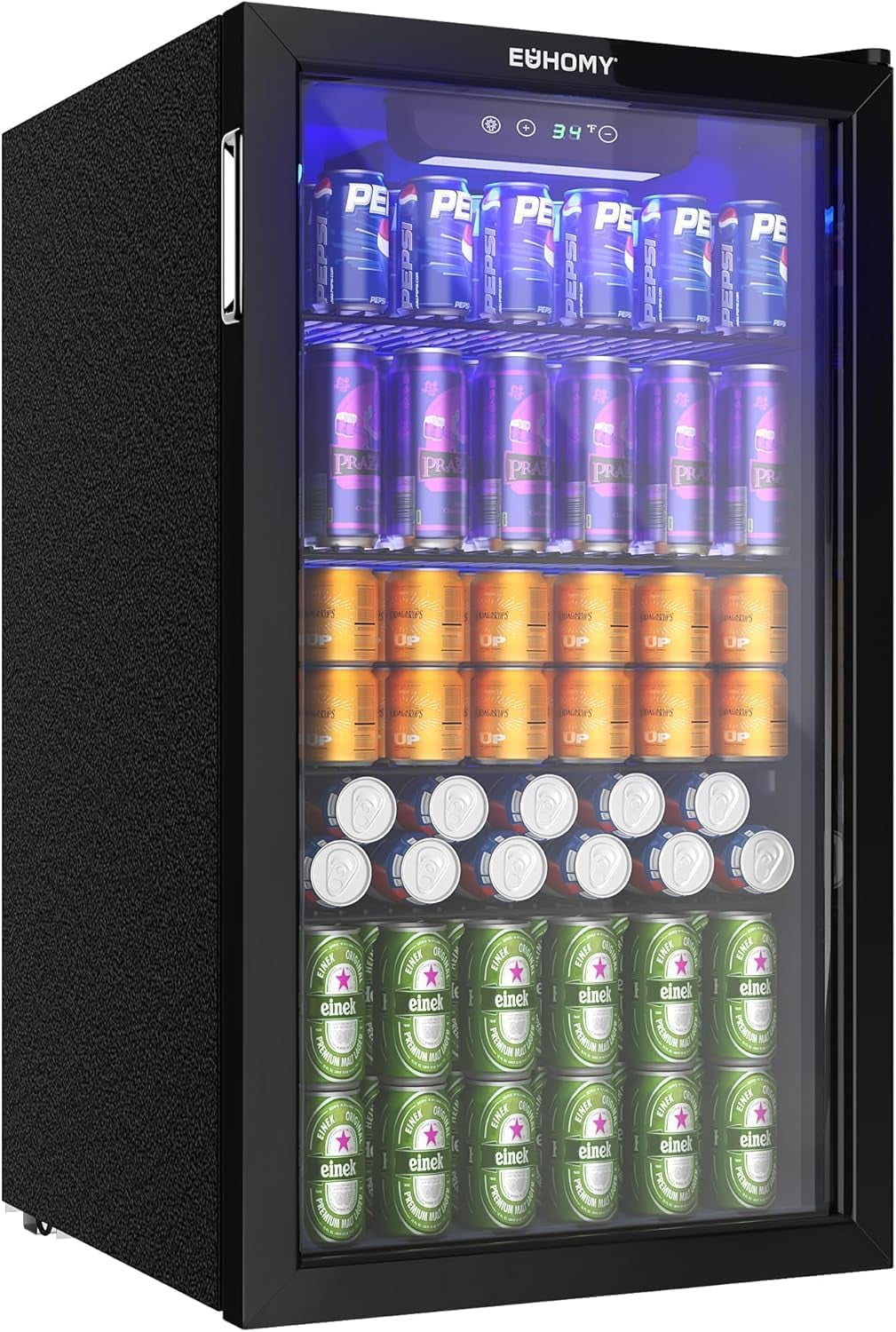 EUHOMY Beverage Refrigerator and Cooler, 126 Can Mini fridge with Glass Door, Small Refrigerator with Adjustable Shelves for Soda Beer or Wine, Home/Bar/Office, Black