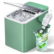 EUHOMY Countertop Ice Maker with Handle, 26 lbs/Day Portable Ice Machine, 9 Bullet Cubes in 6 Minutes, 2 Ice Sizes, Self-Cleaning, 1.1L Water Tank, Green