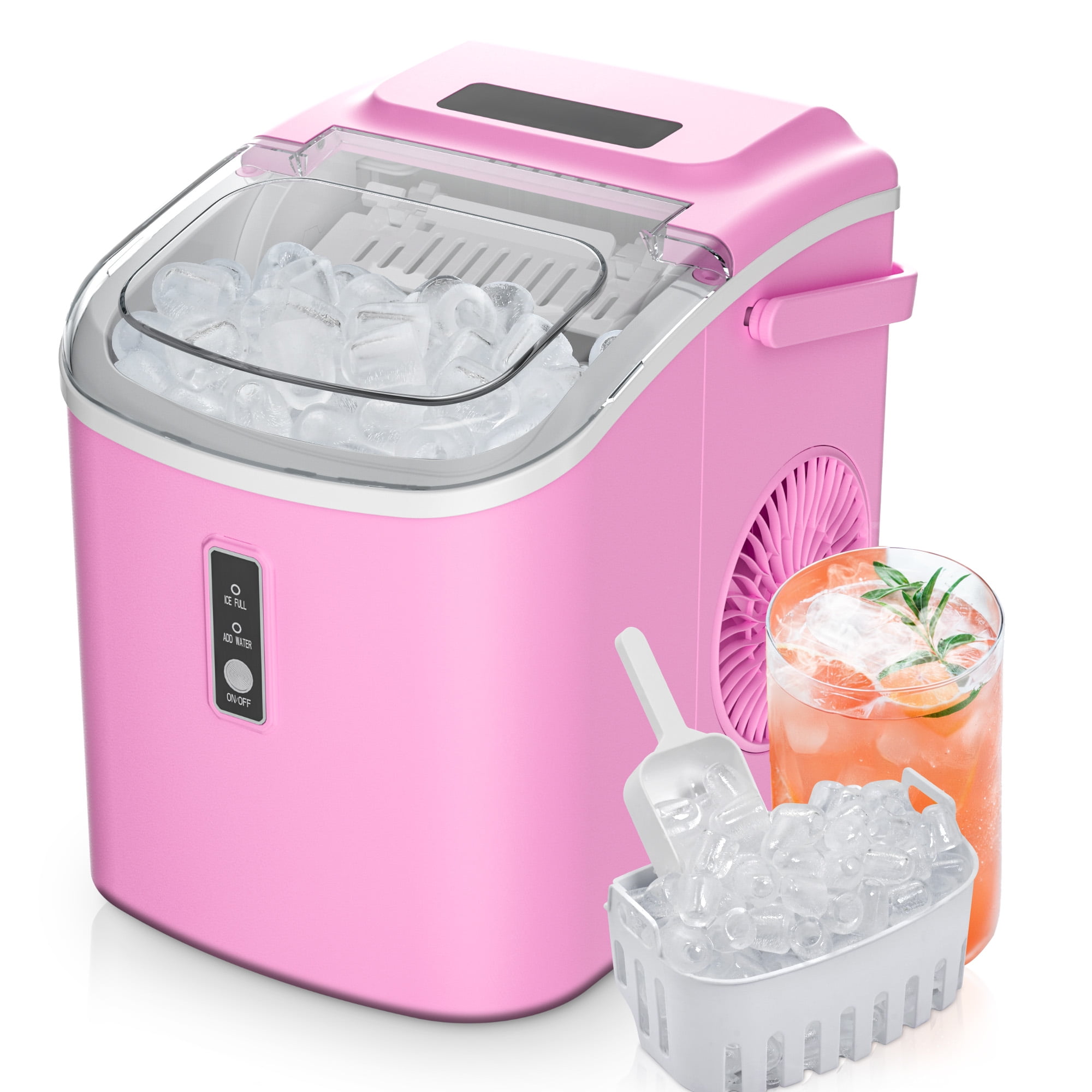 EUHOMY Countertop Ice Maker 26 lbs/Day Portable Self-Cleaning, 9 Bullet Ice in 6 Min, Pink