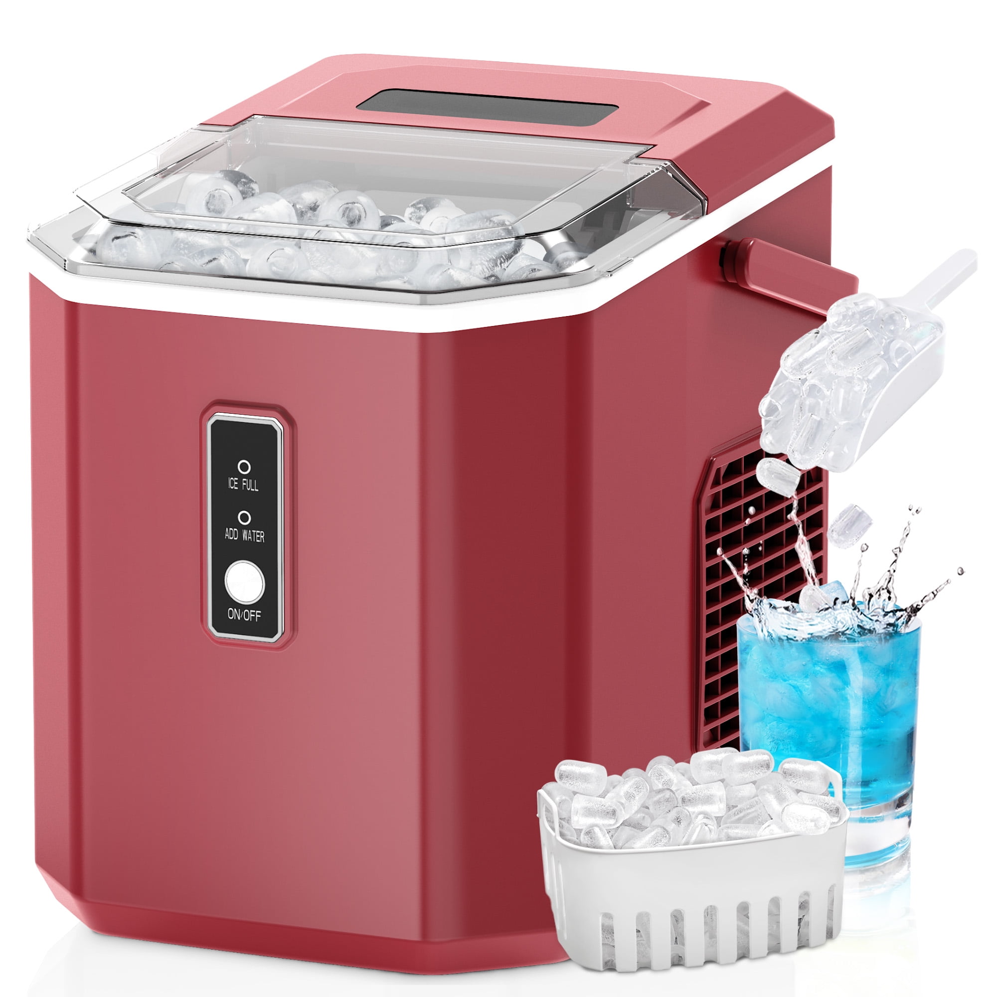 EUHOMY Countertop Ice Maker 26 lbs/Day Portable Self-Cleaning, 9 Bullet Ice in 6 Min, Pink