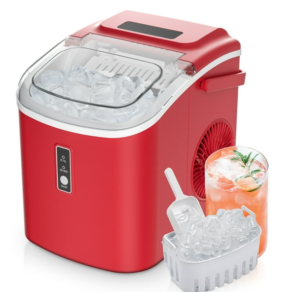 EUHOMY Countertop Ice Maker 26 lbs/Day Portable Self-Cleaning, 9 Bullet Ice in 6 Min, Red