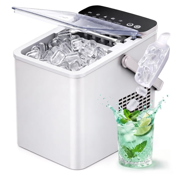 EUHOMY Countertop Ice Maker with Handle, 26 lbs/Day Portable Ice Machine, 9 Bullet Cubes in 6 Minutes, 2 Ice Sizes, Self-Cleaning, 1.1L Water Tank, White