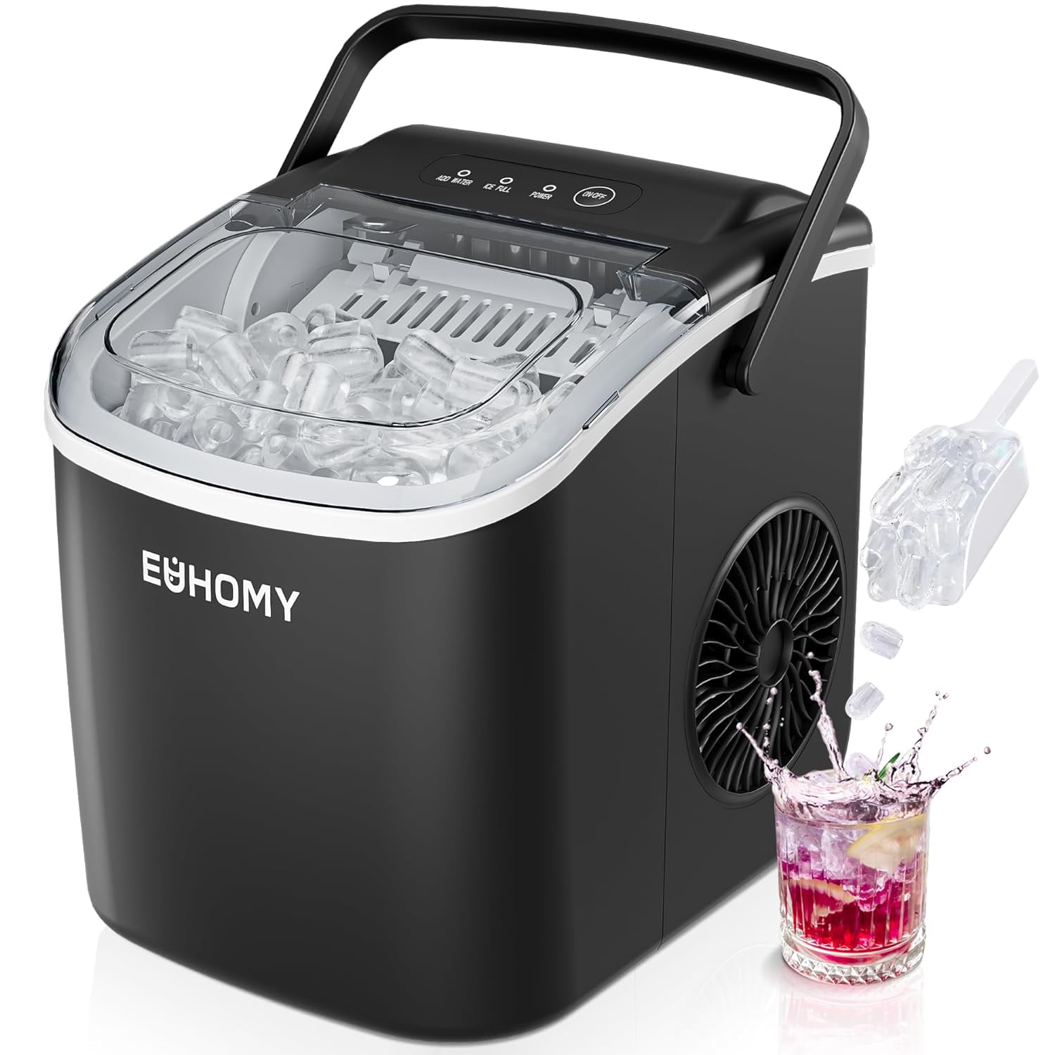 EUHOMY Countertop Ice Maker Machine with Handle, 26lbs in 24Hrs, 9 Ice