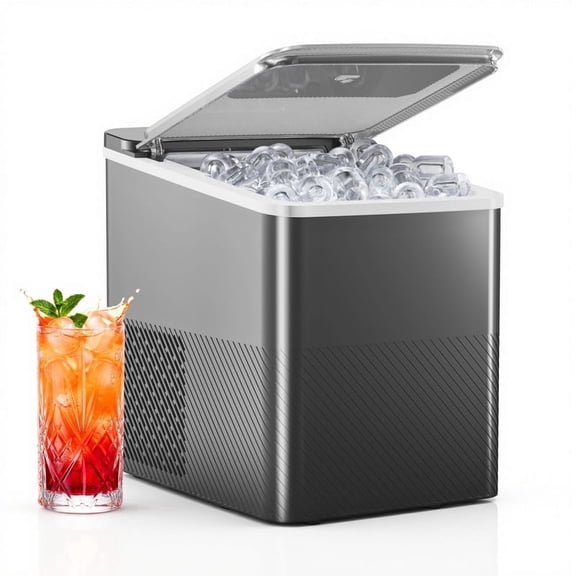 EUHOMY Countertop Ice Maker, Portable Bullet Ice Maker with 2 Ice Sizes & Self-Cleaning, 26.5 Lbs/24H, Grey