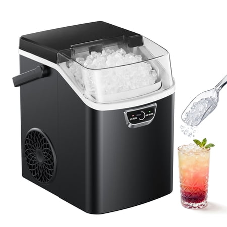 EUHOMY Countertop Nugget Ice Maker, 33Lbs/24H, Ready in 5 Mins, Self-Cleaning Portable Ice Machine, Black