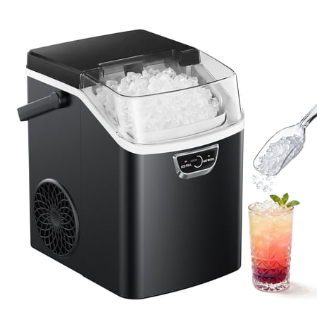 EUHOMY Countertop Nugget Ice Maker, 33Lbs/24H, Ready in 5 Mins, Self-Cleaning Portable Ice Machine, Black
