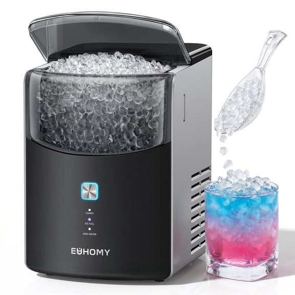 EUHOMY Countertop Nugget Ice Maker, 35Lbs/24H Chewable Ice Machine with Self-Cleaning Function, Portable Ice Maker for Home, Kitchen, Office, Bar and RV, Black