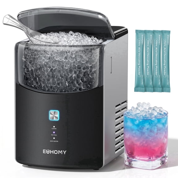 EUHOMY Countertop Nugget Ice Maker, 35lbs/24H Chewable Ice Machine, Self-Cleaning, Quiet Operation, Portable for Home, Office, Bar & RV, Black