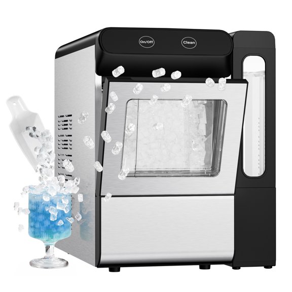EUHOMY Countertop Nugget Ice Maker with External Water Tank, 26lbs/24H Chewable Ice Machine, Touch Control, Stainless Steel