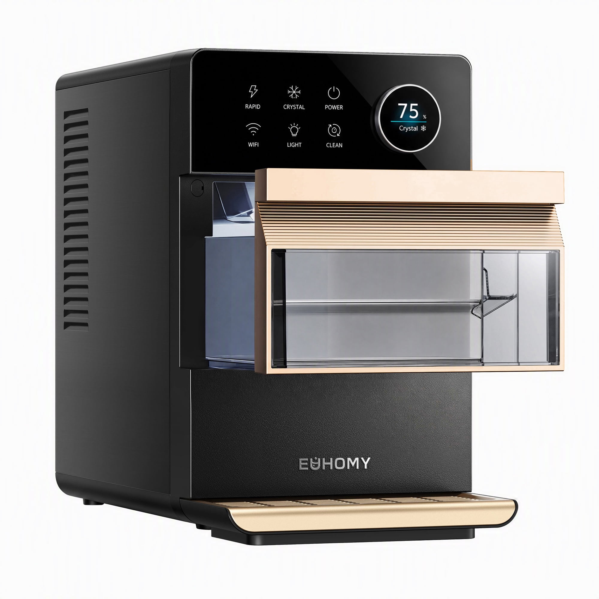 EUHOMY Crystal Clear Ice Maker, 2-Inch Square Ice Cubes, Smart App Control, Self-Cleaning
