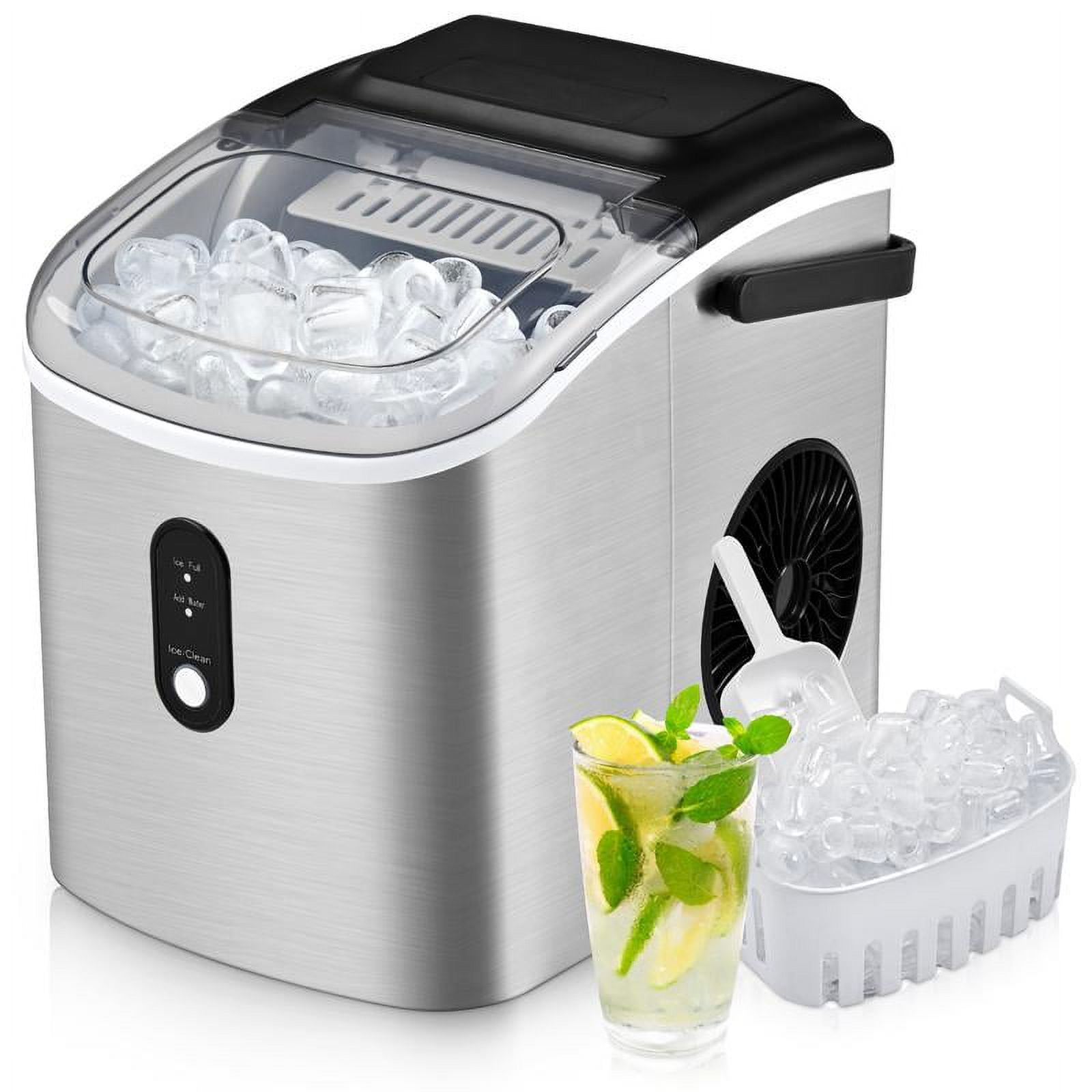 Silver Portable Countertop Ice Maker with Handle and Auto-Cleaning