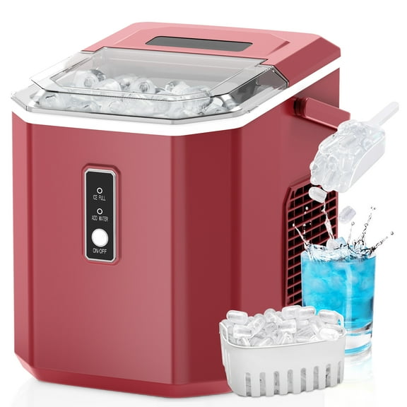EUHOMY Ice Maker Portable Countertop 26 lbs/24H with Self-Cleaning, 9 Bullet Ice in 6 Min, Red