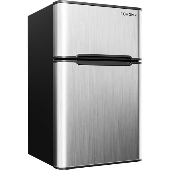 EUHOMY Mini Fridge with Freezer, 3.2 Cu.Ft Mini Refrigerator fridge, 2 door For Bedroom/Dorm/Office/Apartment - Food Storage or Cooling drinks, Silver