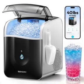 EUHOMY Nugget Ice Maker Countertop, 40Lbs/24H Chewable Pebble Ice Machine with Smart App Control and Self-Cleaning Function, Black