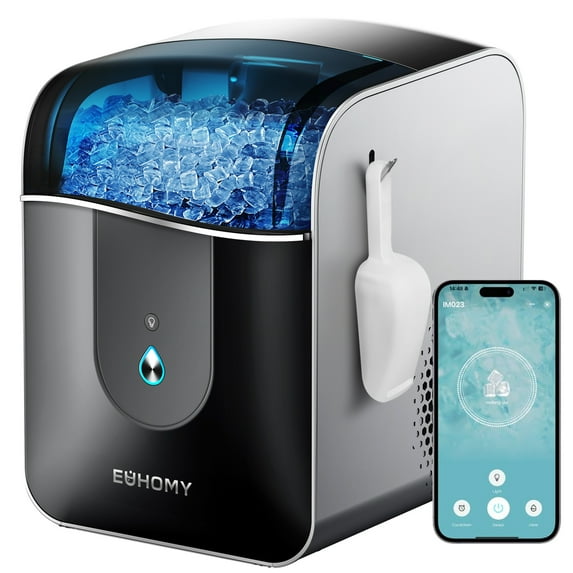 EUHOMY Nugget Ice Maker Countertop, 40lbs/24H Chewable Ice, with APP Control, Auto Clean, Timer, Black