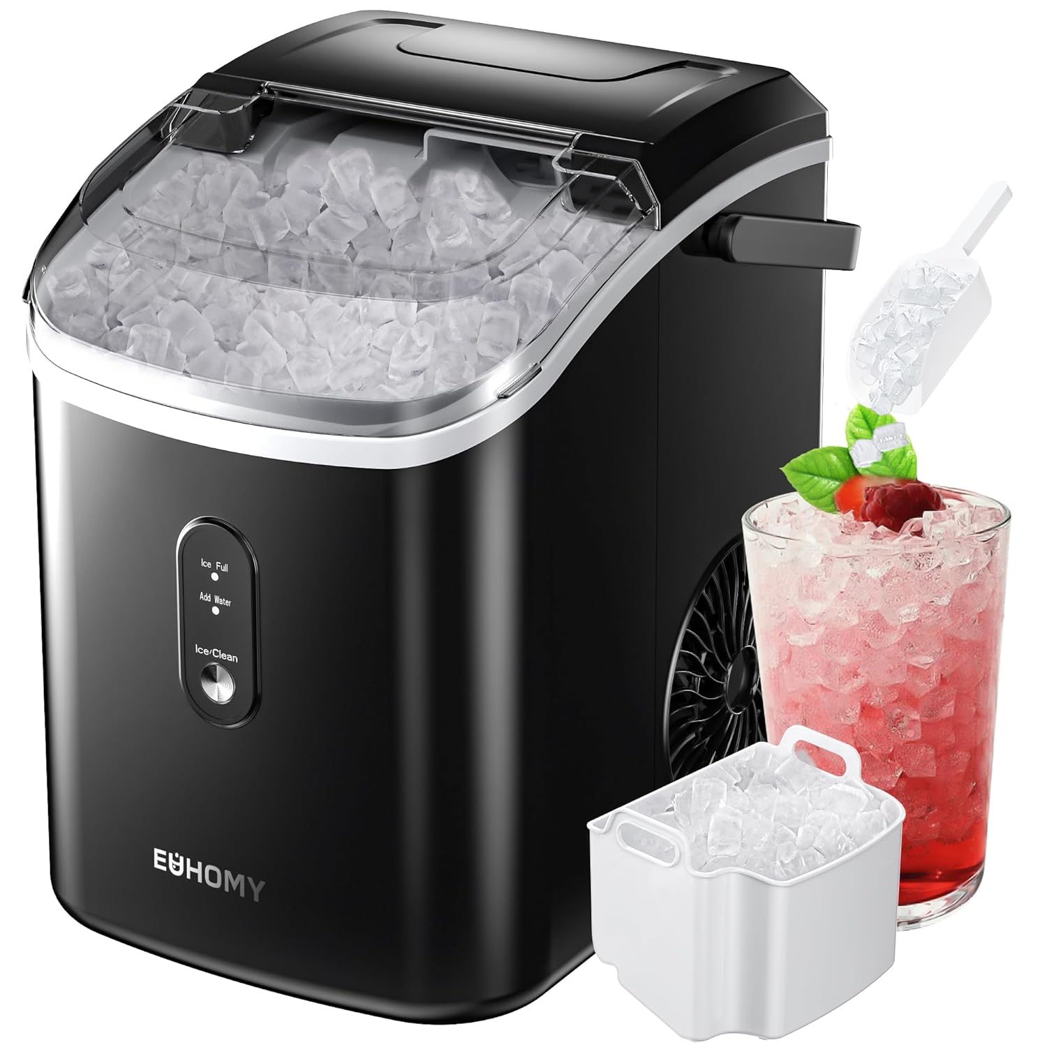 EUHOMY Nugget Ice Maker Countertop with Handle, Ready in 6 Mins, 34lbs