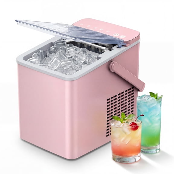 EUHOMY Portable Countertop Ice Maker, 26 lbs/24H, Self-Cleaning, Bullet Ice, Pink