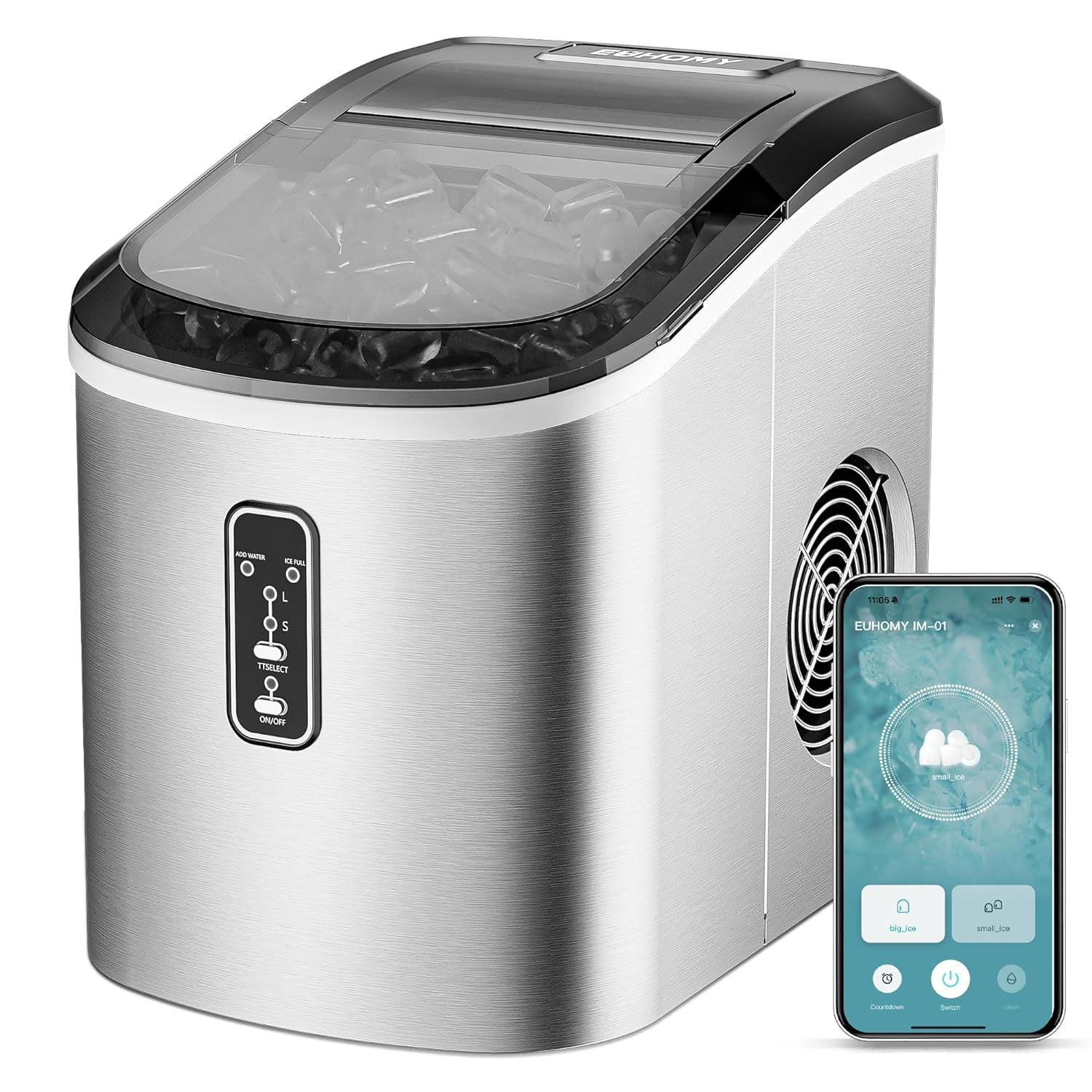 EUHOMY Smart Ice Makers Countertop 26lbs in 24 Hours, 9 Cubes Ready in