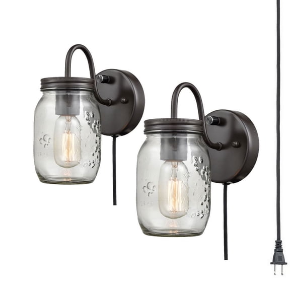 EUL Vintage Mason Jar Light Fixture Clear Glass 2-Pack Wall Lights Oil Rubbed Bronze