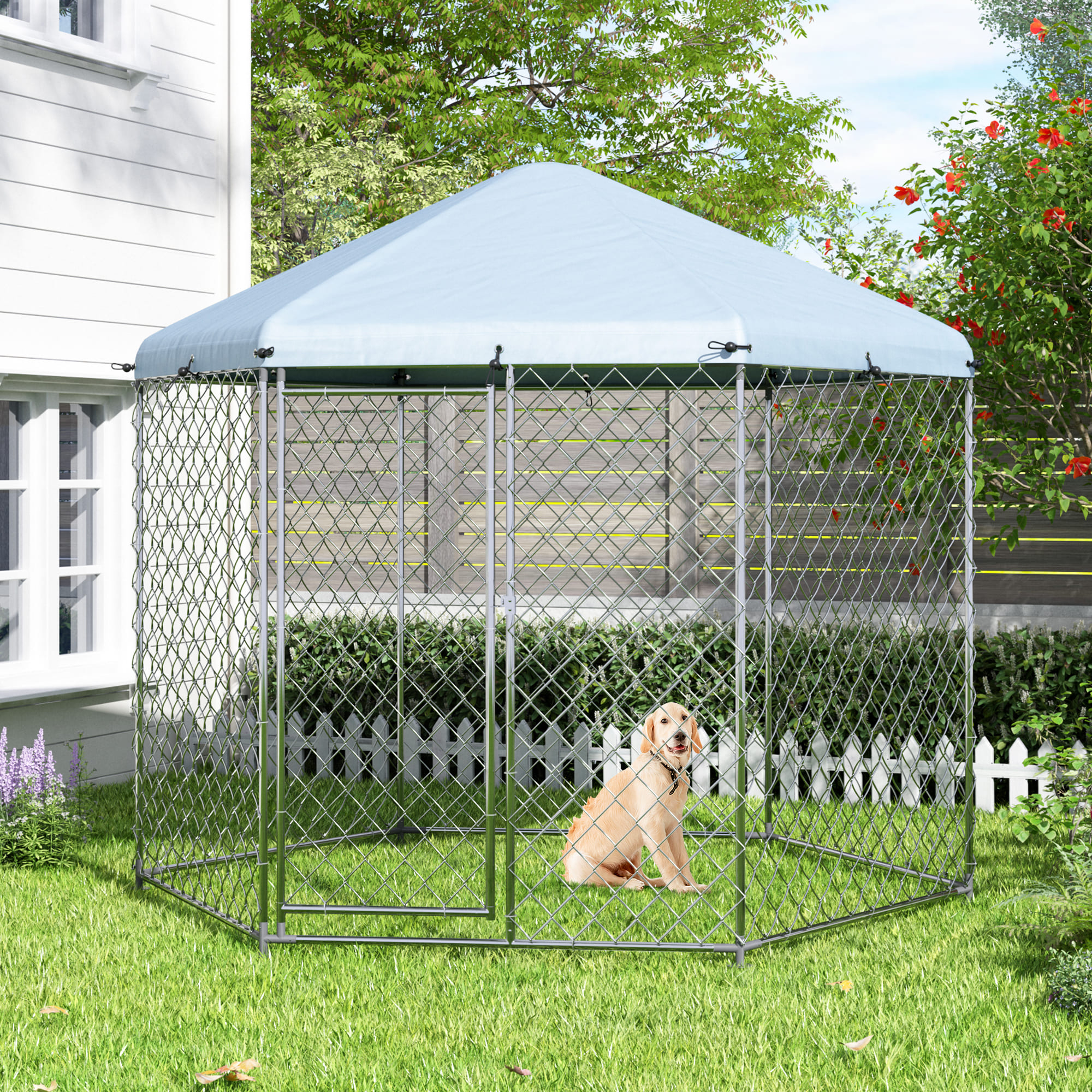 EUNHOO Dog Kennel Outside, 9.2'Lx9.2'Wx8'H Large Dog Fence for Yard