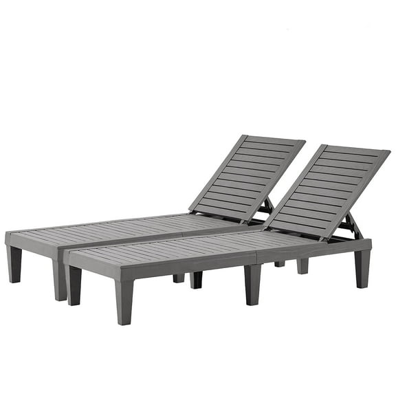 EUNHOO Outdoor Lounge Chair Set of 2, Adjustable Pool Lounge Chair with 5 Positions Backrest, Waterproof Sun Loungers for Garden Pool Beach Patio Deck Sunbathing