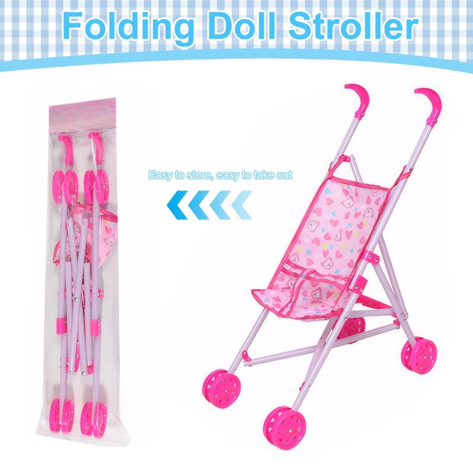 EUNIY Baby Doll Foldable Stroller - 21x19x10in Toddler Learning Toy, Girl's Folding Baby Doll Travel Stroller, Portable Accessory for Baby Dolls