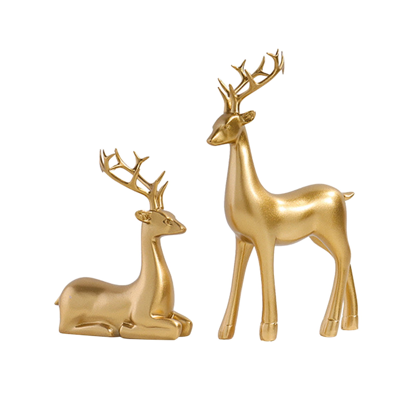 Gold Resin Winter Deer Sculpture Set