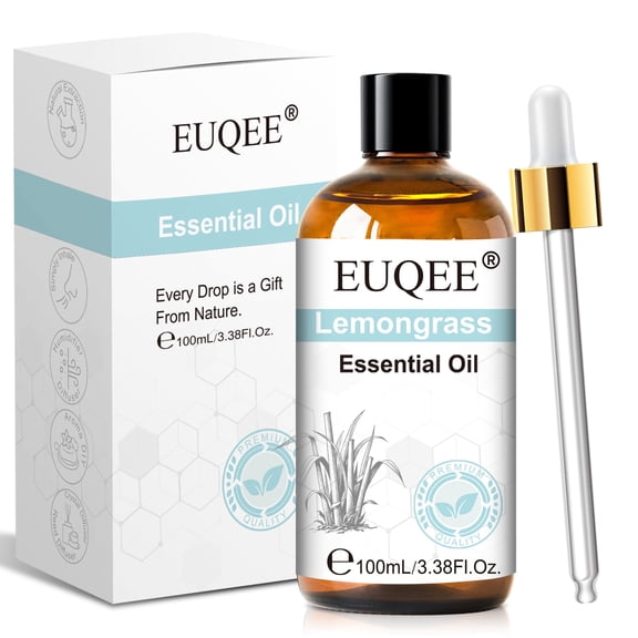 EUQEE 100ML Lemongrass Essential Oil for Diffuser,Aromatherapy,Candle and Soap Making,Home,Skin,Body Massage,Perfume