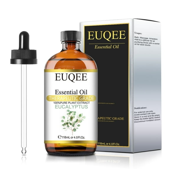 EUQEE 118ML Eucalyptus Essential Oils, Pure Natural Eucalyptus Oils with Glass Dropper for Aromatherapy Diffuser, Skin Care, Yoga, Soap & Candle Making - 4Fl.Oz