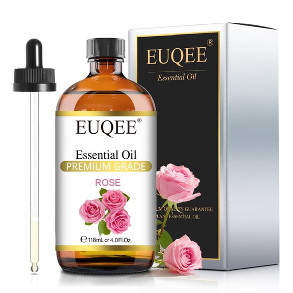 EUQEE 118ML Rose Essential Oils, Premium Essential Oils with Glass Dropper for Aromatherapy Diffuser, Soap & Candle Making, Cleaning, Hair & Skin Care