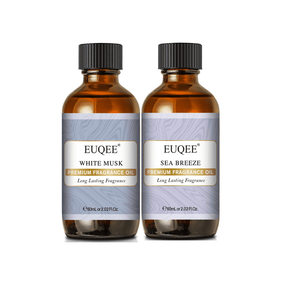 EUQEE 2-Pack White Musk and Sea Breeze Fragrance Oils Set for Diffuser,Aromatherapy,Perfume,Candle and Soap Making,DIY,Skin,Hair,Bath,60ML