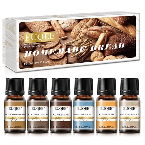 EUQEE 6x10ml Homemade Bread Fragrance Oil Set,100% Pure Essential Oil blend for Diffuser,Candle Making,Home,Air Purifier,Anti-Stress Support
