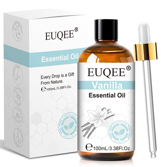 EUQEE Vanilla Essential Oil for Diffusers,Aromatherapy,Humidifiers,DIY,Skincare,Soap Making,DIY Candle Making,Body Massage,3.38Fl.Oz