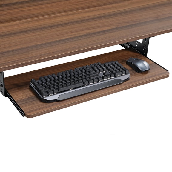 EUREKA ERGONOMIC Adjustable Keyboard Tray Under Desk, 28x11 Inch Large Slide Out Keyboard & Mouse Platform Tray, Wooden Pull Out Computer Keyboard Drawer for Typing Home Office Desk, Walnut C86