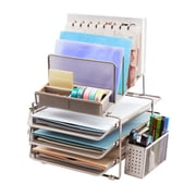 EUREKA ERGONOMIC Stackable Mesh Desk Organizer with 3 Sliding Letter Trays 4 File Holders & Pencil Holder Non-slip All In One Desktop Accessories Organizers Office Storage, Champagne