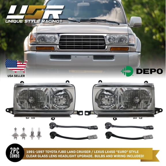 EURO Crystal Glass Headlights For 96-97 Lexus LX450 / 91-97 FJ80 Land Cruiser