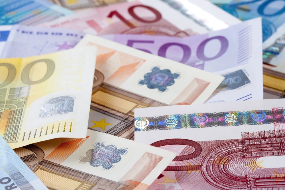 EURO - EUROPEAN UNION BANKNOTES Canvas Art - Panoramic Images (36 x 12)