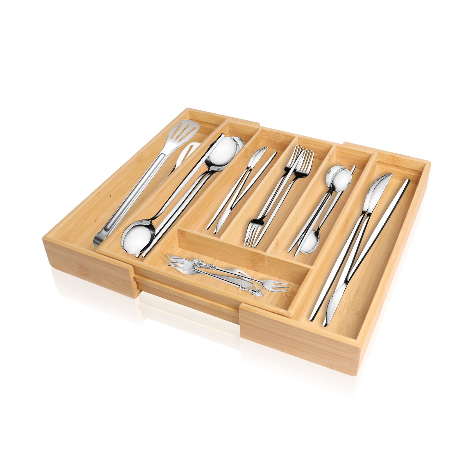 EURO SAKURA Bamboo Kitchen Drawer Organizer, Kitchen Drawer Organizer