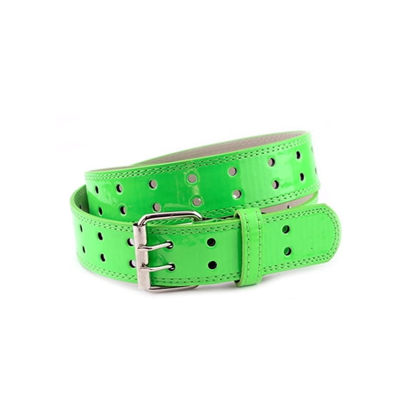 EURO Womens Thick Wide 2 Hole Leather Belt - BN9041 - Neon Green, S