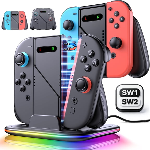 EUROA Switch 2 Joy-Con Charging Grip, Dual Charging Controller Grip Compatible with Switch 1/Switch 2