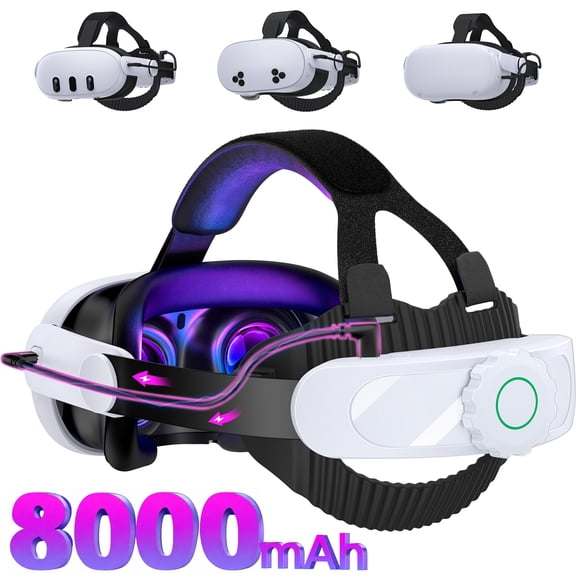 EUROA VR Head Strap for Meta Quest 3/3S/2 with 8000mAh Built-in Rechargeable Battery, VR Accessories