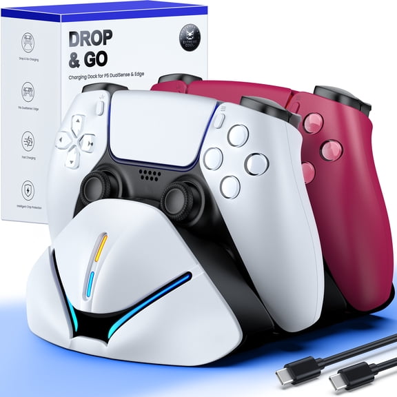 EUROA PS5 Dual Controller Charging Dock for PS5 DualSense & DualSense Edge, Beetle Mecha Style PS5 Controller Charger Station with LED Indicator