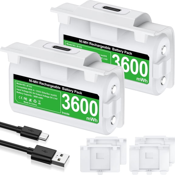 EUROA Rechargeable Xbox Controller Battery Pack for Xbox Series X/S, 2x3600mWh Xbox One Controller Battery-White