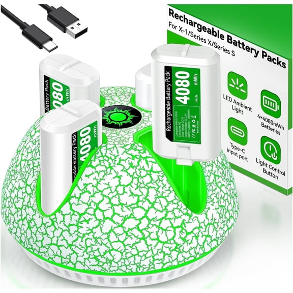 EUROA Xbox Controller Battery Pack and Charger with 4x4080mWh Rechargeable Battery Packs for Xbox One S/X/ Elite/ Xbox Series X|S