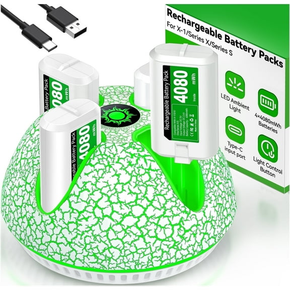 EUROA Xbox Controller Battery Pack and Charger with 4x4080mWh Rechargeable Battery Packs for Xbox One S/X/ Elite/ Xbox Series X|S