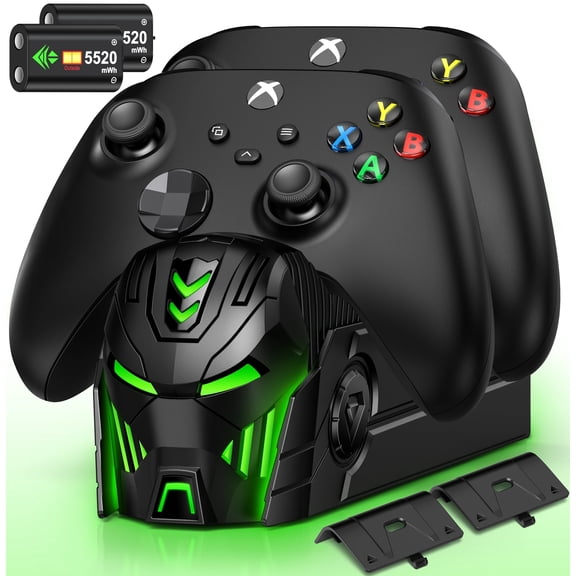 EUROA Xbox Controller Charger, Dual Xbox Controller Charging Station with 2x5520mWh Rechargeable Battery Packs for Xbox One/Series X|S /Elite Controller, Xbox Accessories