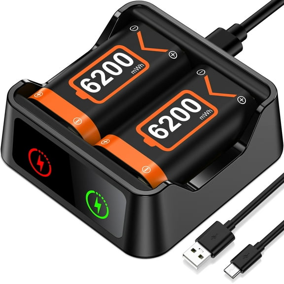 EUROA Xbox Controller Battery Pack with 2x6200mWh for Xbox One/S/X/Elite Controller, Rechargeable Battery Pack for Xbox Series X/S, XBox Accessories